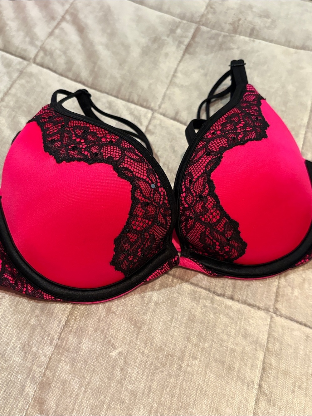 Victoria's Secret Hot Pink Push-Up Bra with Black Lace